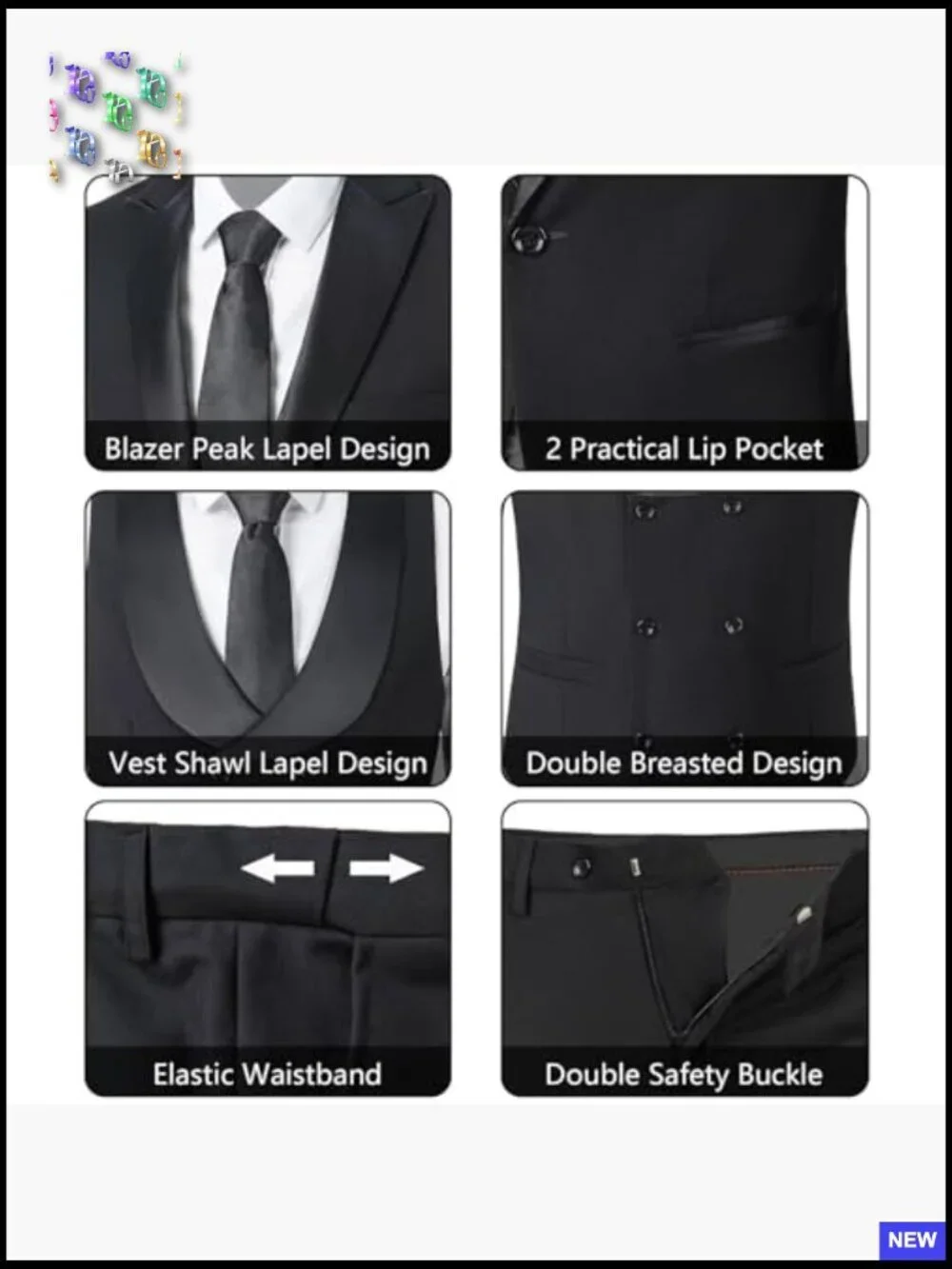 Slim Fit Three Piece Suit Set Formal Classic Elegant Wedding Prom Party